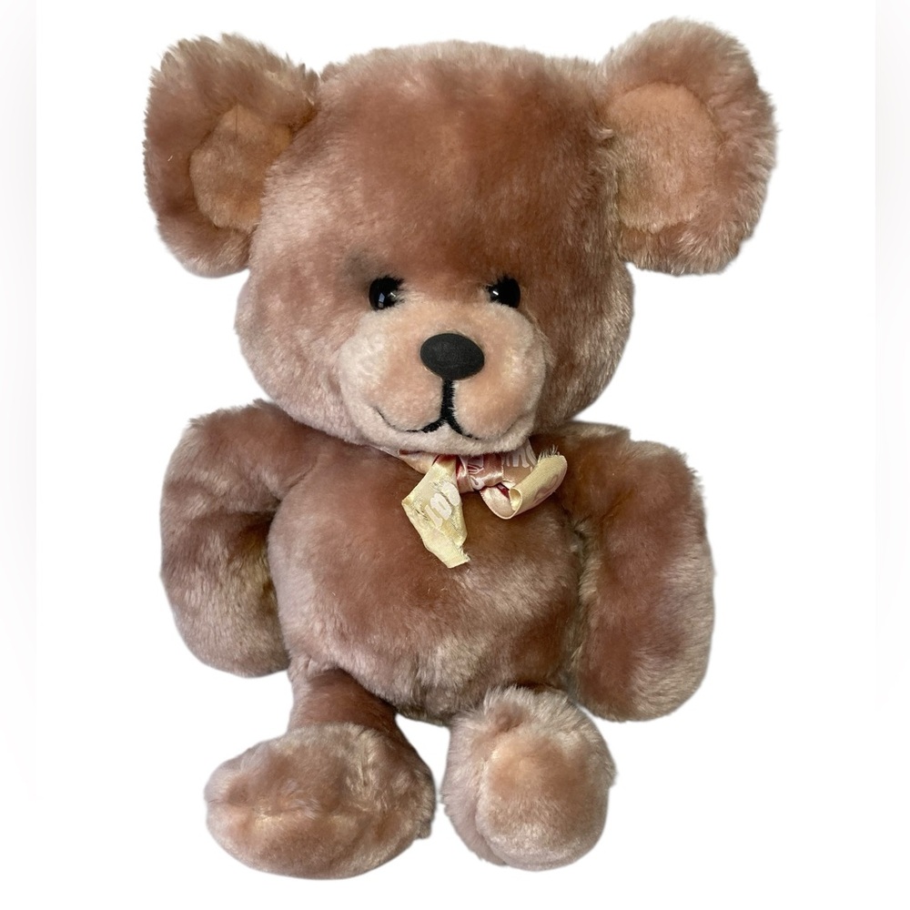 VTG 1980s Trudy Toys Sweetie Bear 12” Plush Parco Mauve Rose Pink Ribbon - READ.